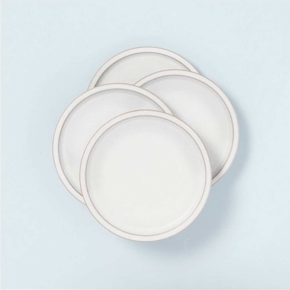 Hearth & Hand 4 Pk Modern Rim Stoneware Appetizer Plates Matte Sour Cream - New